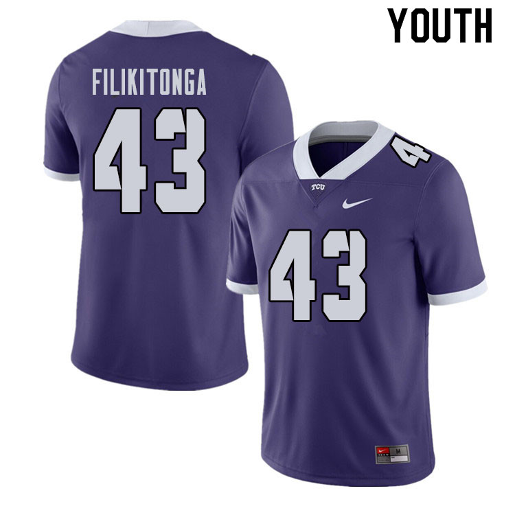 Youth #43 Izaih Filikitonga TCU Horned Frogs College Football Jerseys Sale-Purple